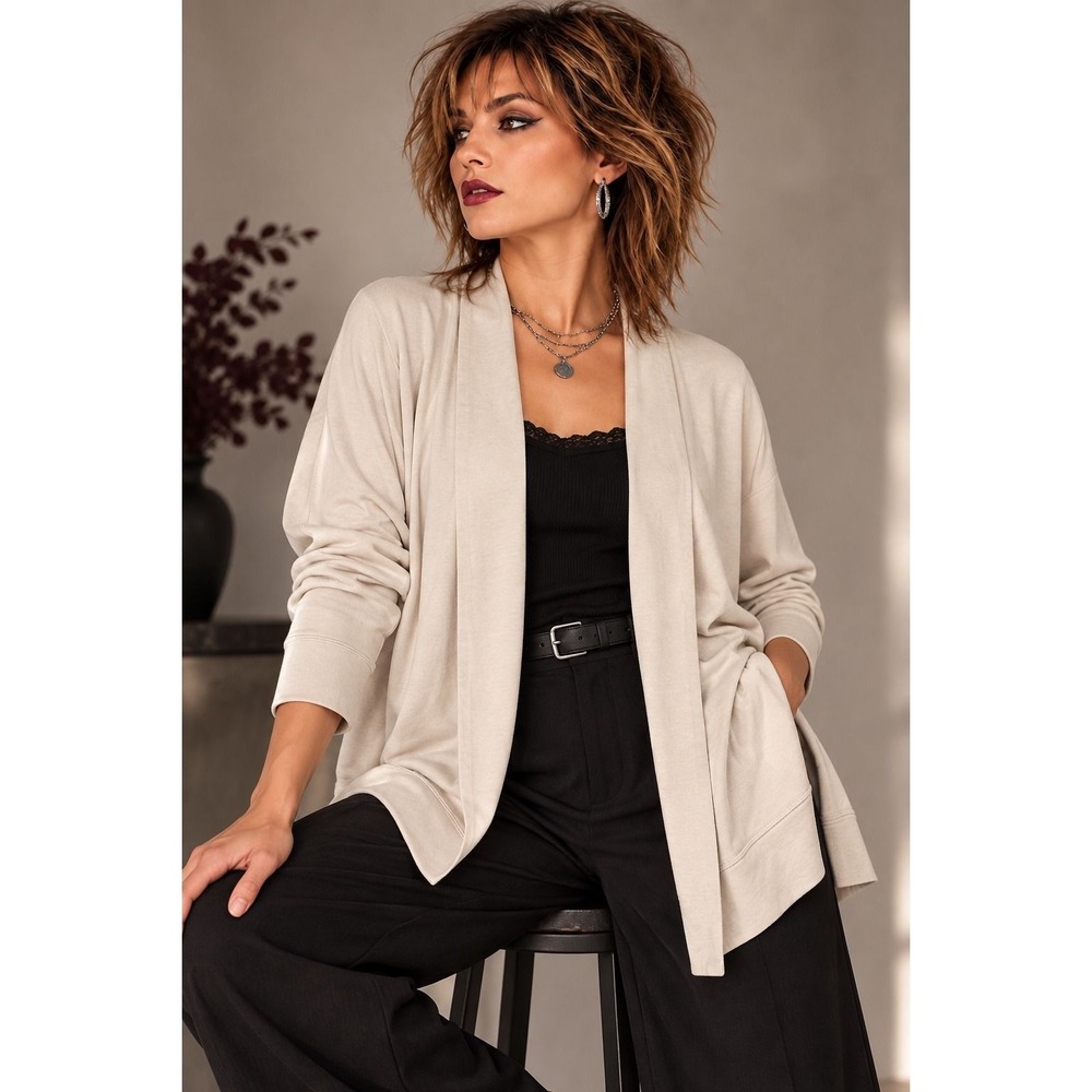 Pacas Large Cream Pima Alpaca Cardigan Open Front Quiet Luxury
